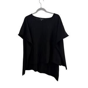 Eileen Fisher Black Sweater Cape Whimsy Goth Minimalist OS Super Soft Cashmere